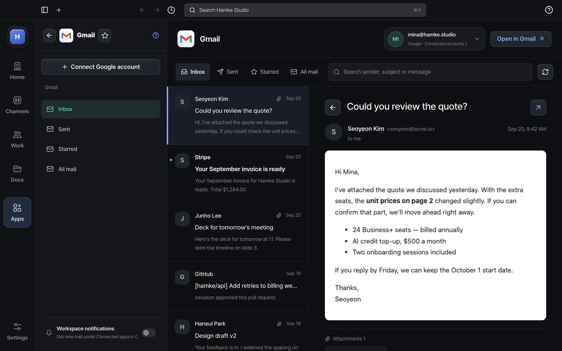 Gmail — Read, check attachments and reply right away