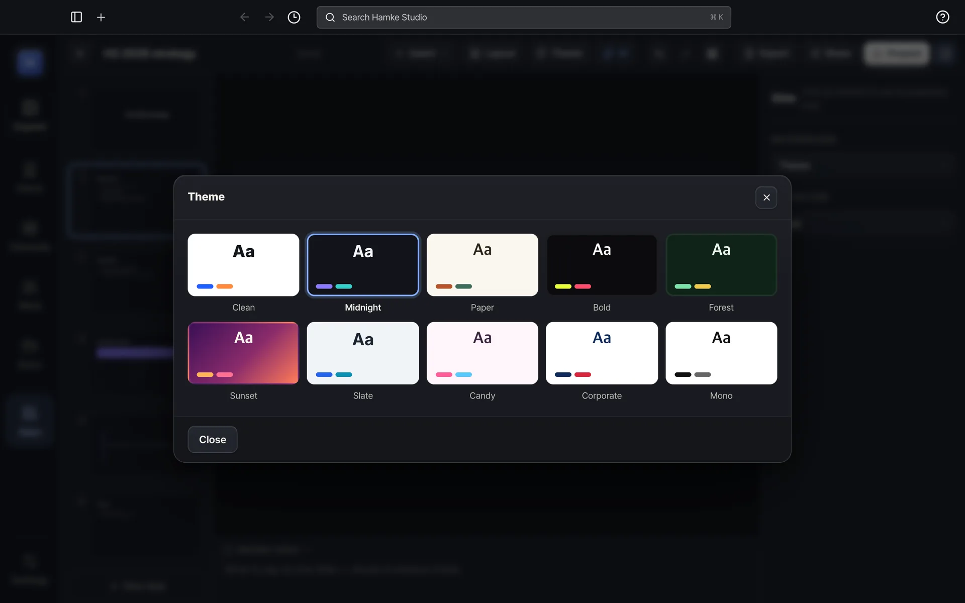 Slides — Ten themes — change the whole look at once